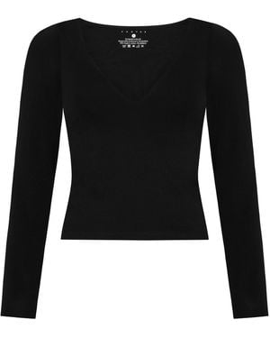 Not Basics Organic Cotton V-Neck Long Sleeve T-Shirt - Black