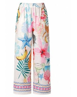 LOVEIST STORE Tropical Pop Icon Patterned Wide Leg Trousers - White