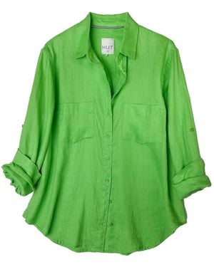Hut Noosa Boyfriend Oversized Linen Shirt - Green