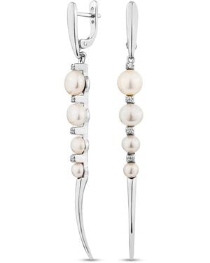 SALLY SKOUFIS Luna Alchemy Earrings With Natural Pearl & Made Cz Diamond Stimulant - White