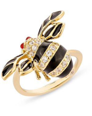 SALLY SKOUFIS Queen Bee Ring With Made Cz Diamond Stimulant & Enamel - Metallic