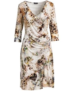 Conquista Print Jersey Faux Wrap Dress - Natural