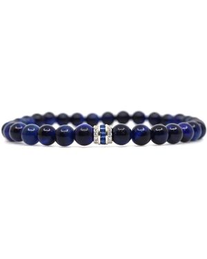 Shar Oke Tiger's Eye & Sterling Cubic Zirconia Bracelet - Blue