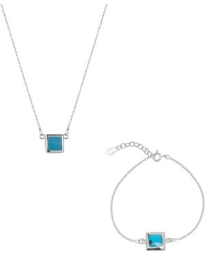 Spero London Square Sterling Necklace & Bracelet Set - Blue