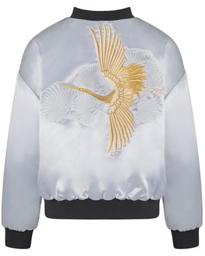 Caskade London Storm Embroidered Satin Bomber Jacket - Grey