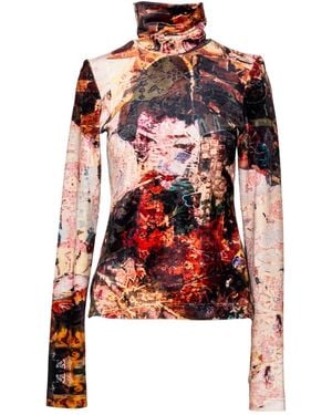 ARTISTA Geisha Printed Velvet Top - Red