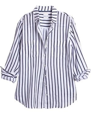 Hut Noosa Stripe Boyfriend Linen Oversized Shirt - Blue
