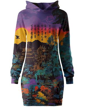 Aloha From Deer Sunset Fall Oversize Hoodie Dress - Blue