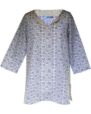 Lime Tree Design Bud Block Print Tunic Top - Blue