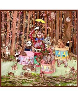 Wenzi Neutrals The Forest Circus Hand Painted Mulberry Silk Square Scarf - Multicolour