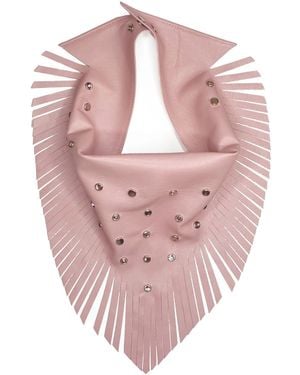 Black Cake Desert Rose Rhinestone Crystal Studded Leather Fringe Bandana Necklace - Pink