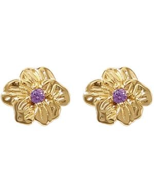 Sophelia Amethyst February Birthstone Birthflower Plated Stud Earrings - Metallic