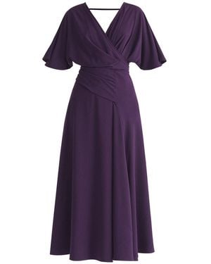 Paisie Flare Sleeves Maxi Wrap Dress - Purple
