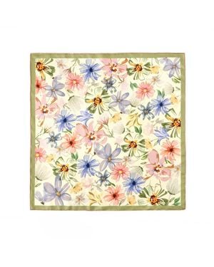 Asyii Neutrals Printed Floral Silk Twill Square - Metallic