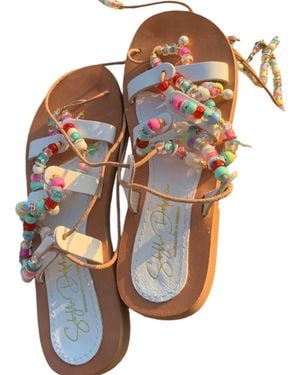Sibylla Delphica Neutrals Leather Sandals With Beads - White