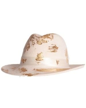 Victoria Charles Headpieces Neutrals Ivory Wool Felt Trilby With Logo And Leaf Detailing - Natural