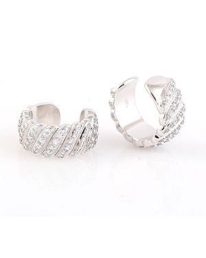 Artisan Diamond Ribbed Cuff Earrings - Metallic