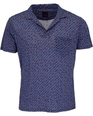 lords of harlech Bobby City Geo Merino Jersey Collared Shirt - Blue