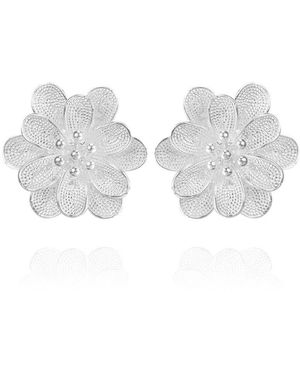 Far East Jewelry Handcrafted Flower Cluster Earrings - White