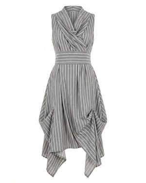 Atom Label Wrap Ruched Dress Stripe - Grey