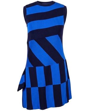 Arto. Bolding Stripes Asymmetric Mini Tunic Dress - Blue