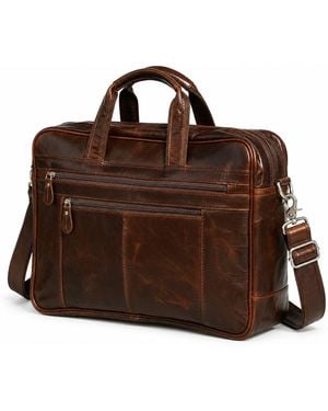 Touri Genuine Leather Briefcase With Zip Pocket - Brown