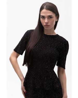 Maison Bogomil Fine Knit Sequin Peplum Blouse - Black