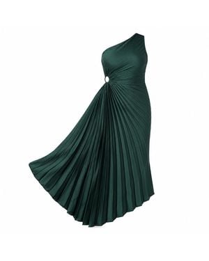 Girl In Mind Aoife One Shoulder Pleated Midi Dress Emerald - Green