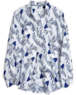 Hut Noosa Koi Print Boyfriend Linen Oversized Shirt - Blue