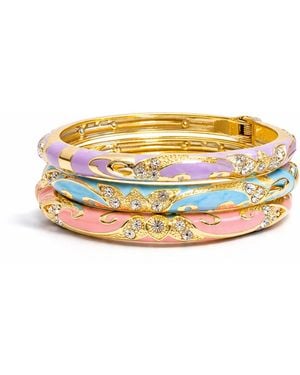 Nuvv Collection Pastel Enamel Crystal Detail Bangles - Metallic