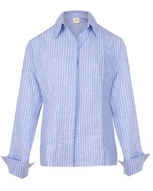 Gunda Hafner Ltd Light And Striped Linen Cotton Blend Shirt - Blue