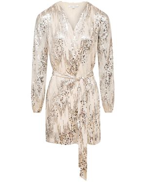Urban Touch Long Sleeve Sequin Wrap Dress Cream - Natural