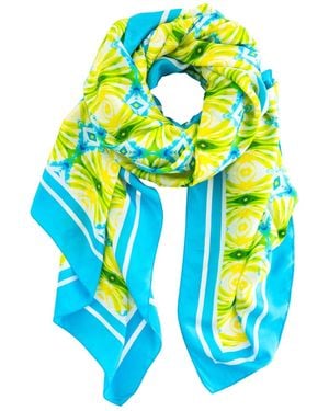 Evelyn & Kate Elegant All Silk Scarf, Georgia's Palm Pattern - Blue