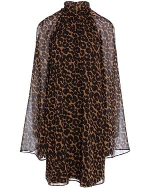concept A trois Leopard Midi Dress With Wide Sleeves - Brown