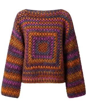 Ana Chic Autumn Granny Square Handmade Crochet Jumper - Red