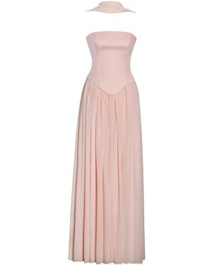 Miss Circle New York Qianna Baby Peplum Top Drop Waist Chiffon Gown - Pink