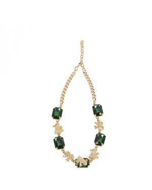 Addicted Pax Necklace With Emerald Crystals & Frog Motif - Metallic