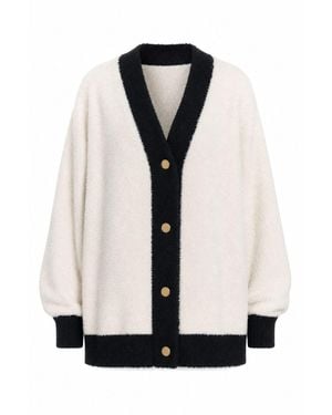 AMAANALUX Neutrals Contrasting Detail Border Cardigan Jacket, Cream - Black
