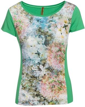 Conquista Short Sleeve Floral Print Top - Green