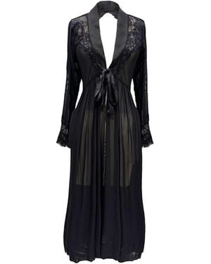 Carol Coelho Terminator Lace, Mesh & Satin Long Draped Back Robe - Black