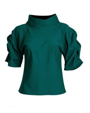 Bianca Popp Puff Blouse With Collar - Green