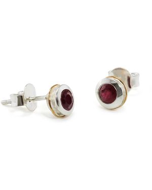 Isla Silver Handmade Sterling Ruby Stud Earrings - Metallic