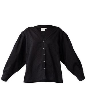 REISTOR Embroidered Shirt With Long Balloon Sleeves - Black