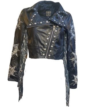 Any Old Iron Star Leather Fringe Moto - Blue