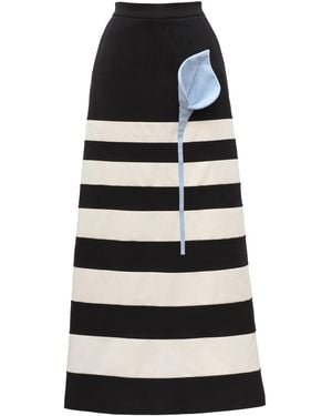 Julia Allert Contemporary Striped A-Line Skirt, Floral Detail– - Black