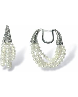 Ninemoo Layered Pearl Horn Hoop Earrings - Metallic