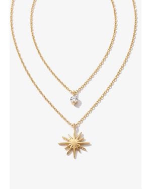 Elk & Bloom 14K Double Star Diamanté Pendant Necklace - White