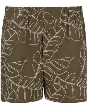 Gunda Hafner Ltd Cotton Viscose Blend Embroidered Shorts - Green
