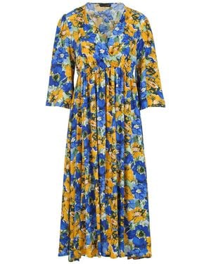 Conquista Floral Empire Line Midi Dress - Blue