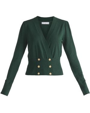 Paisie Viscose Knit Button-Wrap Top - Green
